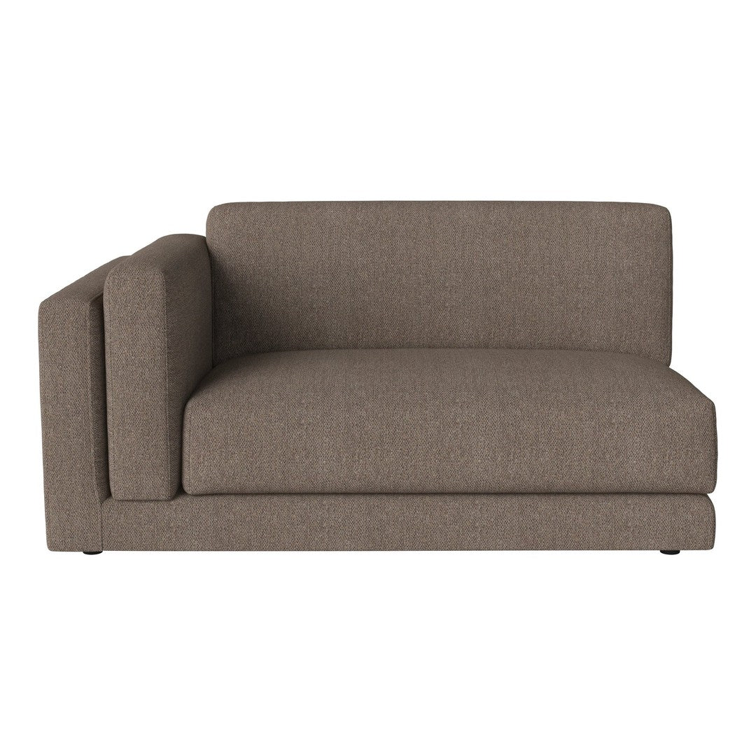 Brown textured fabric sectional sofa with a modern, minimalist design and clean lines. Ideal for contemporary spaces.