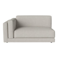"Light gray upholstered loveseat with a minimalist design and smooth, subtle texture."