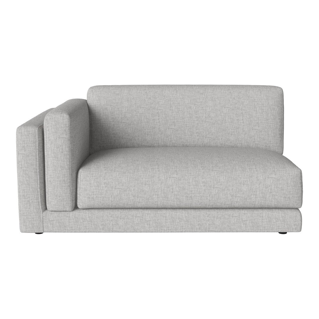 Light gray sectional sofa with sleek lines and a modern design, perfect for contemporary living spaces.