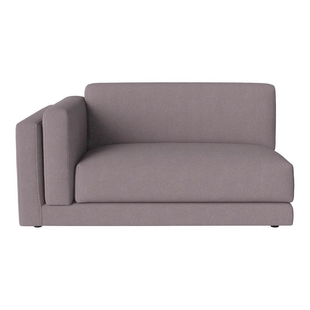 Gray upholstered chaise lounge with a solid, modern design and clean lines. Perfect for contemporary interiors.