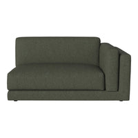 Olive green, textured fabric sofa with a minimalist design and a single armrest for modern living spaces.