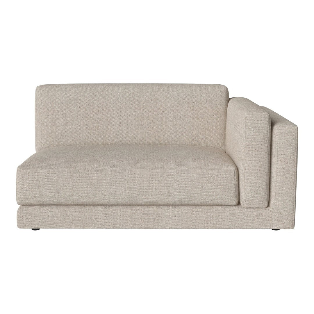 Beige fabric sectional sofa with a smooth, modern design and subtle texture for contemporary interiors.