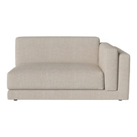 Beige fabric sectional sofa with a smooth, modern design and subtle texture for contemporary interiors.