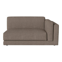 Brown textured fabric sofa section with a modern minimalist design and solid angled arm. Versatile for contemporary decor.