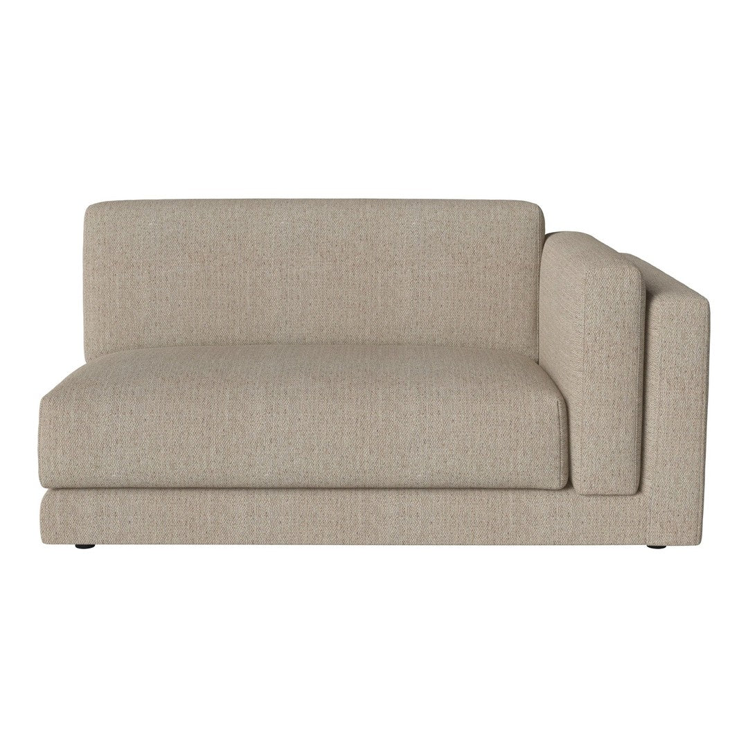Beige upholstered sofa with a subtle textured pattern and a modern, minimalist design. Perfect for any decor style.