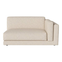 Cream-colored upholstered loveseat with a subtle textured pattern, featuring a modern, minimalist design.