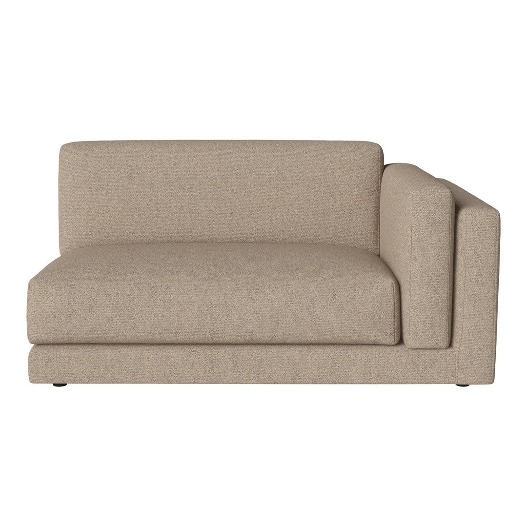 Beige upholstered sofa with a sleek, minimalist design and a textured fabric pattern. Perfect for modern decor.