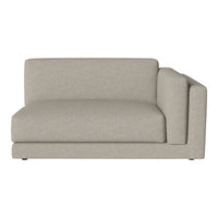 Light gray sectional sofa with a simple, modern design and smooth fabric texture. Ideal for contemporary spaces.