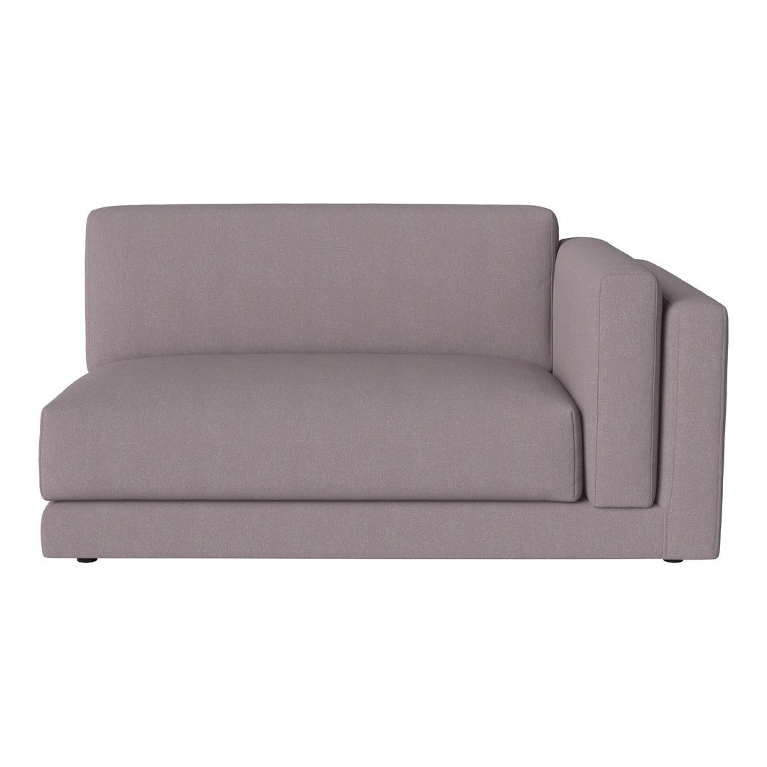 Light gray fabric sofa with a minimalist design and smooth, solid color pattern. Ideal for modern interiors.