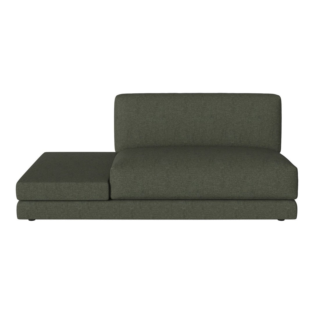 Dark green modern sectional sofa with a textured fabric finish, featuring clean lines and minimalist design.