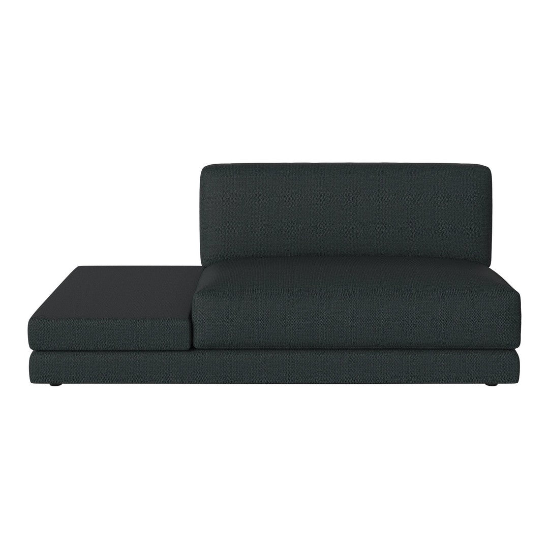 Modern dark gray sectional sofa with a sleek, minimalist design. Perfect for stylish, contemporary living spaces.