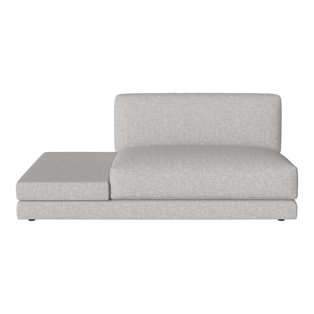 Light gray, solid-patterned sectional sofa with clean lines and minimalist design. Perfect for any modern living space.
