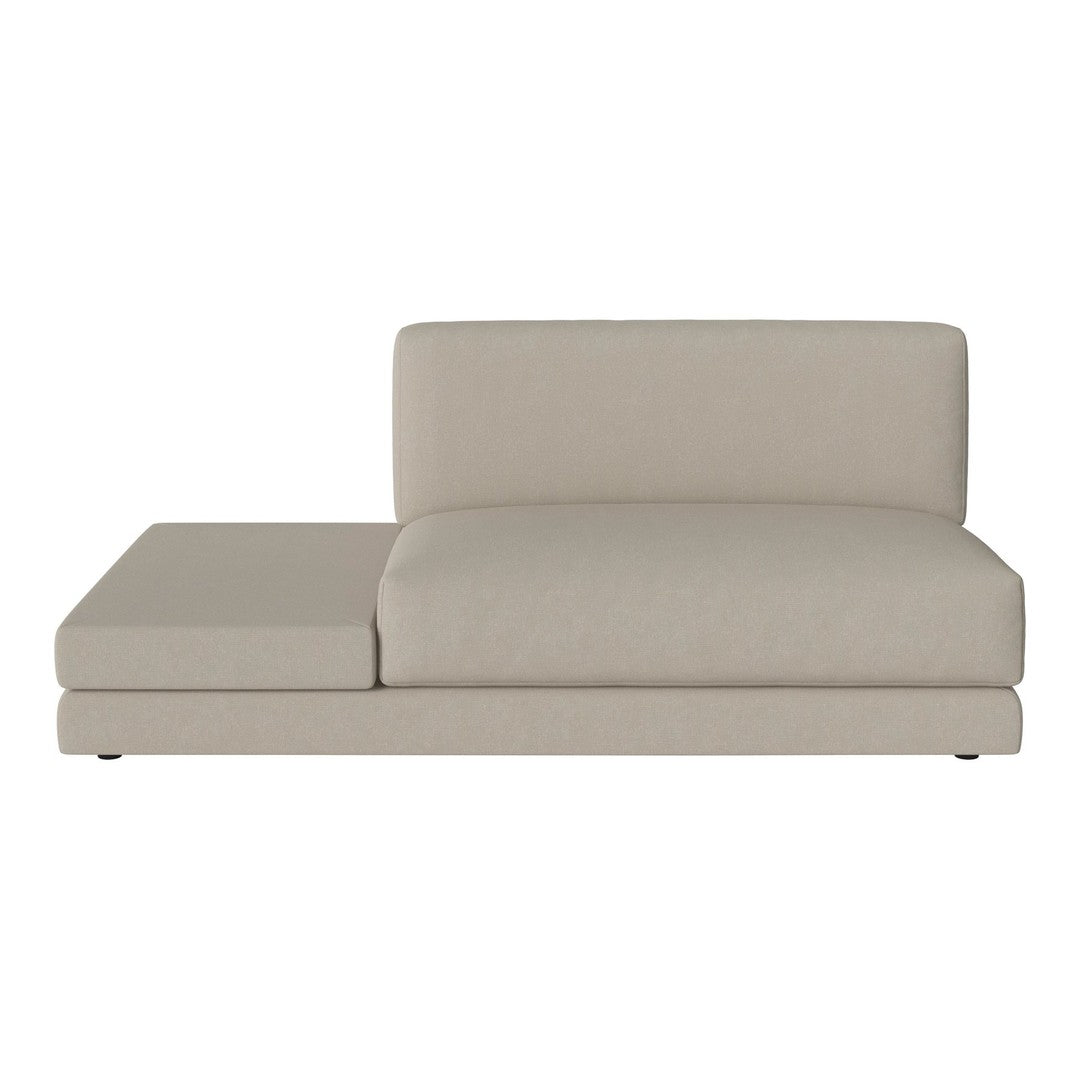 Beige sectional sofa with a smooth, minimalist design and subtle texture, perfect for modern interiors.