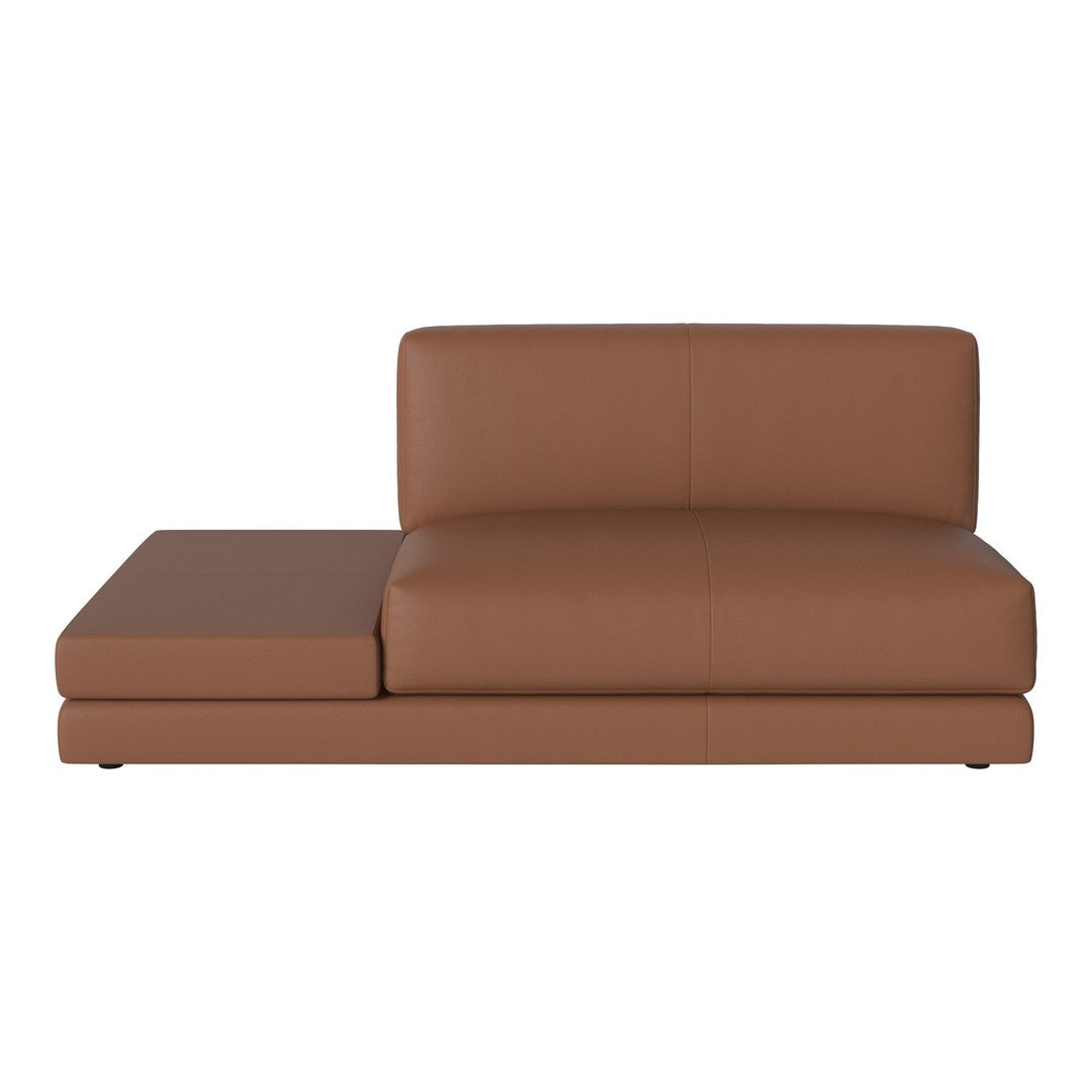 Modern brown leather chaise lounge with sleek, minimalist design and smooth texture. Perfect for contemporary interiors.