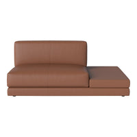Brown leather sectional sofa with sleek, modern design and smooth, minimalist lines. Perfect for contemporary spaces.