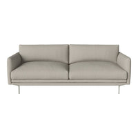 Light gray, minimalist sofa with smooth fabric and clean lines, featuring a contemporary design and subtle texture.