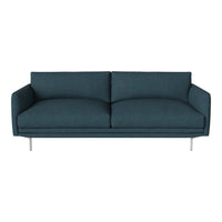 Teal upholstered sofa with a sleek design and smooth fabric, featuring neutral metal legs. Perfect for modern decor.