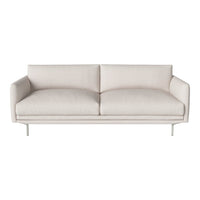 Light beige sofa with a smooth, minimalist fabric and sleek metal legs. Ideal for modern interior decor.