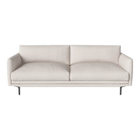 Light beige fabric sofa with a smooth, minimalist design and sleek black legs. Perfect for modern interiors.