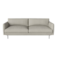 Light gray sofa with a minimalist design and smooth fabric texture, featuring clean lines and sturdy metal legs.