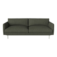 Stylish green sofa with smooth, solid fabric and a minimalist design on sleek metal legs. Ideal for modern decor.