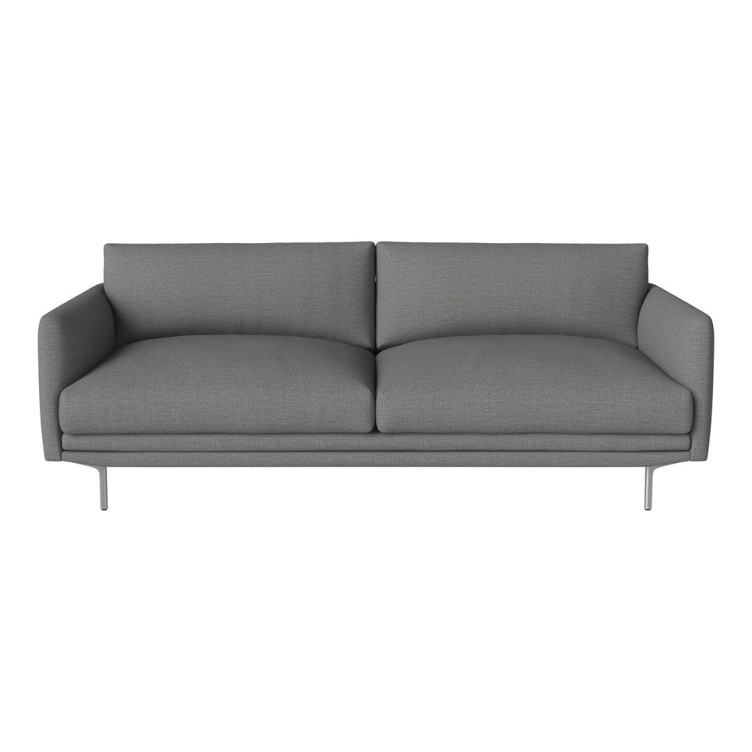 Modern gray sofa with a sleek design and smooth upholstery, perfect for contemporary living spaces.