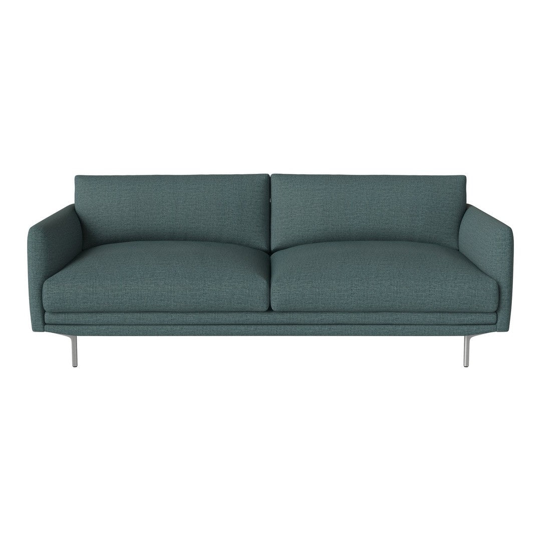 Teal upholstered sofa with a smooth, textured pattern and sleek silver legs, perfect for modern living spaces.