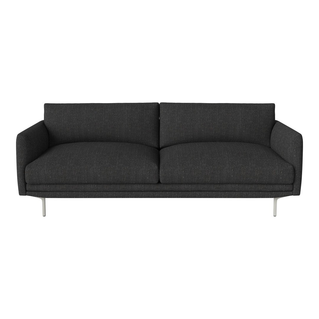 Stylish dark gray sofa with smooth upholstery and minimalist design, featuring sleek metal legs for a modern look.