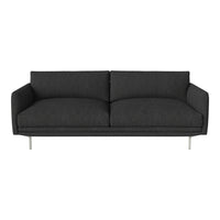 Stylish dark gray sofa with smooth upholstery and minimalist design, featuring sleek metal legs for a modern look.
