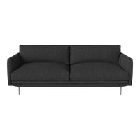 Stylish dark gray sofa with smooth upholstery and minimalist design, featuring clean lines and a modern aesthetic.