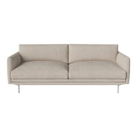 Light beige sofa with a smooth texture and minimalist design, featuring straight lines and subtle contemporary elegance.