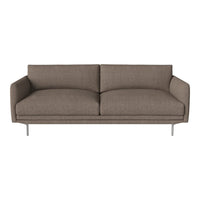 Modern brown fabric sofa with smooth, minimalist design and silver metal legs. Perfect for contemporary living spaces.