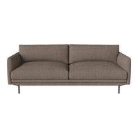 Modern brown fabric sofa with smooth, minimalist design and sleek black metal legs. Perfect for contemporary interiors.