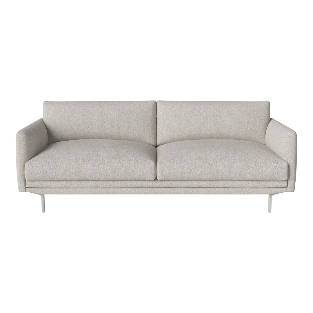 Light gray sofa with smooth fabric and minimalistic design. Perfect for modern and contemporary living spaces.