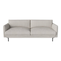 Light gray sofa with a minimalist design and smooth, solid fabric pattern on tapered legs.