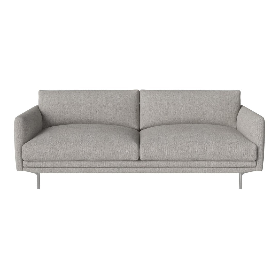 Light gray modern sofa with sleek lines and a minimalist design, featuring a plain fabric upholstery.