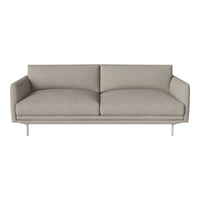Light gray sofa with smooth fabric and minimalist design, featuring sleek lines and subtle texture.