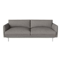 Gray upholstered sofa with a smooth texture and minimalist design, featuring clean lines and a modern look.