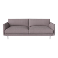 Light gray modern sofa with a minimalist design and sleek black legs, featuring a smooth fabric texture.
