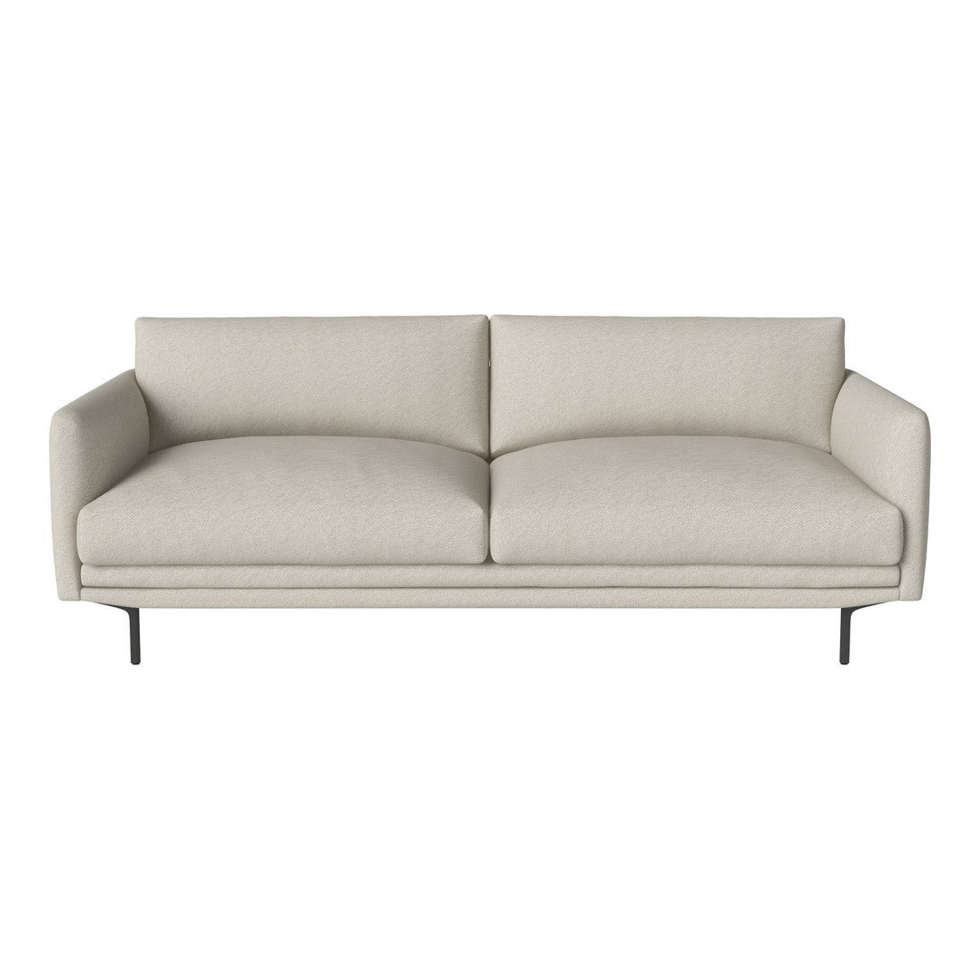Light beige fabric sofa with a sleek, minimalist design and smooth, curved cushions. Perfect for modern interiors.