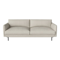 Light beige fabric sofa with a sleek, minimalist design and smooth, curved cushions. Perfect for modern interiors.