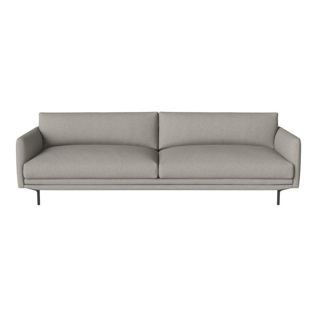 Modern gray sofa with a smooth texture and minimalist design, featuring clean lines and subtle cushioning.