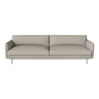 Light grey minimalist sofa with smooth fabric and clean lines, featuring a contemporary design on slender metallic legs.