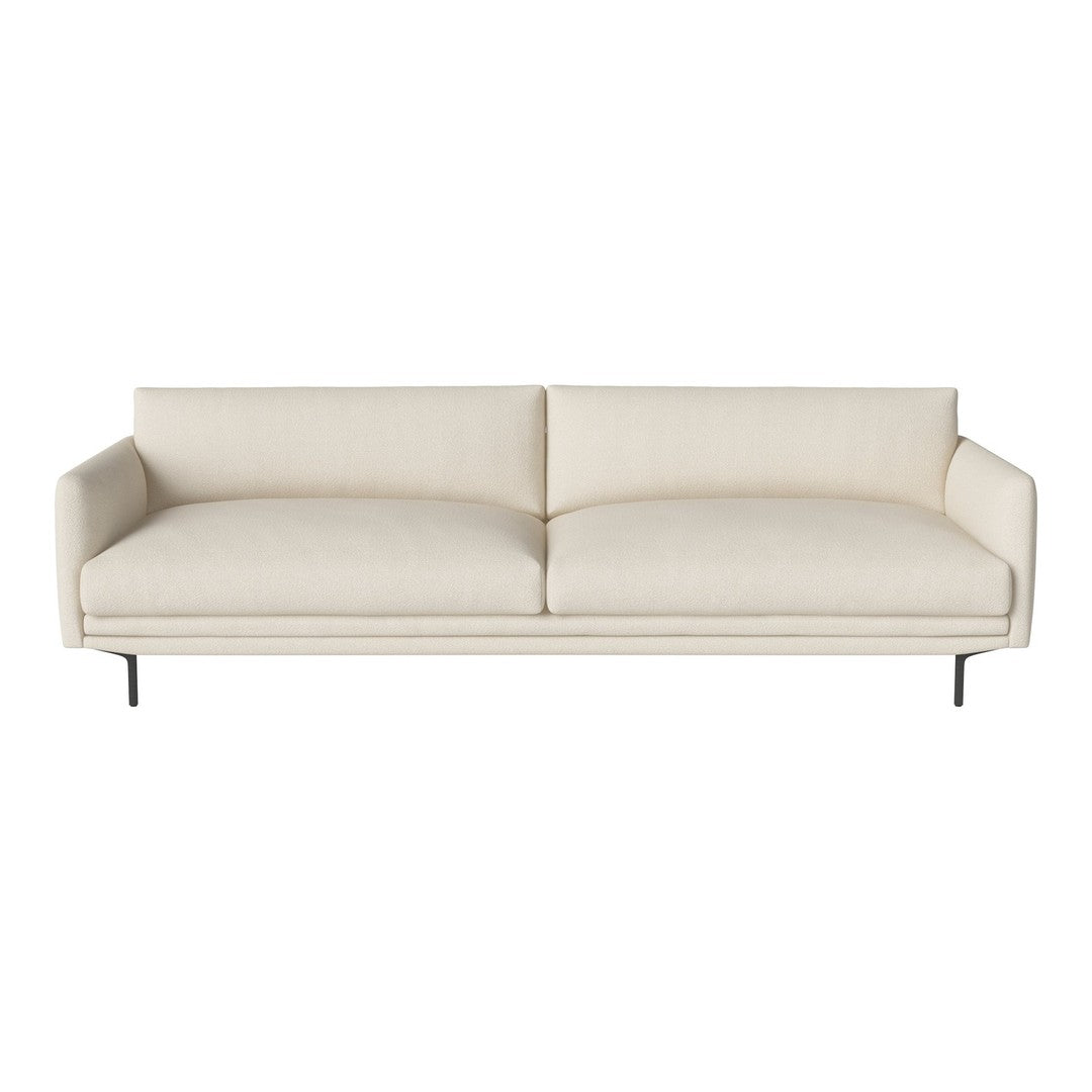 Cream-colored modern sofa with sleek, minimalist design and subtle textured pattern on upholstery.