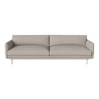 Light beige modern sofa with smooth upholstery and minimalist design, featuring subtle textured fabric and sleek, silver legs.