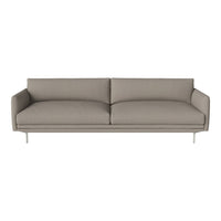 Light gray modern sofa with smooth fabric and clean, minimalistic lines on a sleek metal base.