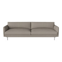 Modern beige sofa with a sleek, minimalist design and clean lines. Soft upholstery and silver legs enhance elegance.