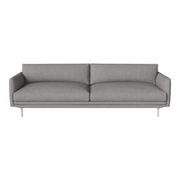 Gray upholstered sofa with clean lines and a minimalist design, featuring a smooth fabric texture and metal legs.