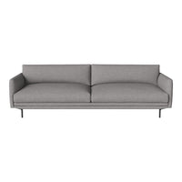 Modern gray sofa with a sleek, minimalist design; smooth fabric and clean lines enhance any contemporary decor.