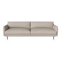 Light beige modern sofa with smooth fabric and sleek metal legs, featuring a minimalist design and clean lines.